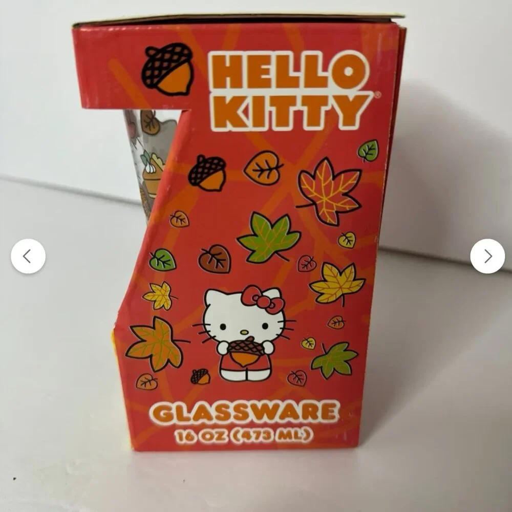 Hello Kitty Fall Autumn Rainbow Glitter‎ 16oz Glass Cup Tumbler